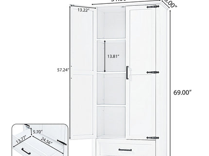 Tall Bathroom Storage Cabinet With 2 Doors And 2 Drawer, Adjustable Shelf - White