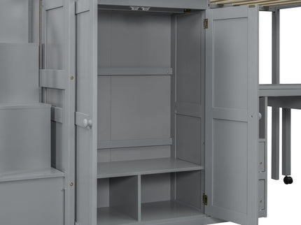 Loft Bed With Stairs, Bookshelf, Drawers, Desk & Wardrobe, Space Saving Multifunctional Furniture