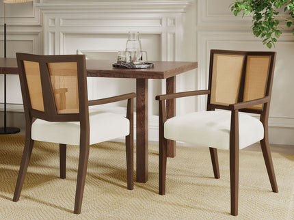 Mid Century Modern Arm Dining Chairs With Rattan Backrest