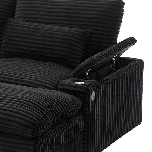 Convertible Loveseat Sofa With Storage, USB Ports, Cup Holders