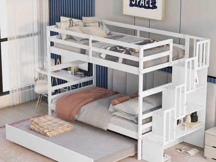 Twin Over Twin Bunk Beds With Twin Trundle And Stairway Storage Function
