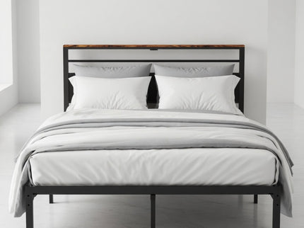 Platform Bed Frame With Charging Station & Headboard Shelves