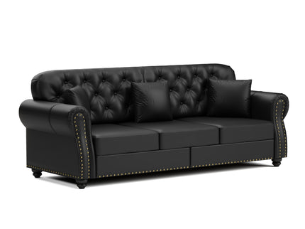 Upholstered Sofa With Nailhead Trim, Rolled Armrests With Ottoman