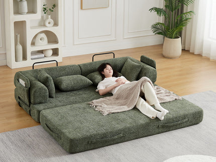 Convertible Sleeper Sofa Bed With Cylindrical Pillow