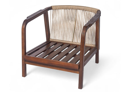 Outdoor Lounge Chair With Woven Backrest, Solid Wood Frame, Comfortable Cushions