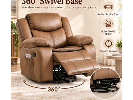 Rocker Recliner Chair With Manual Recline And 360° Swivel Base