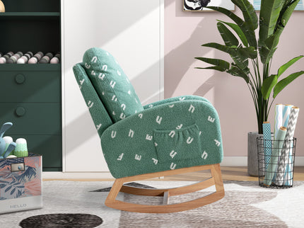 Modern Accent Rocker Armchair With Side Pocket, Upholstered High Back