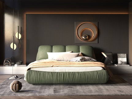 Luxury Upholstered Platform Bed With Oversized Padded Backrest And Solid Wood Frame
