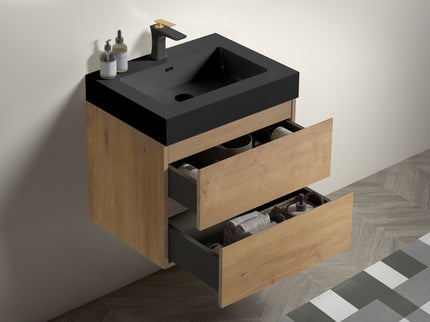 Alice - Natural Oak Bathroom Vanity With Sink, Large Storage Wall Mounted Floating Bathroom Vanity For Modern Bathroom, One-Piece Sink Basin Without Drain