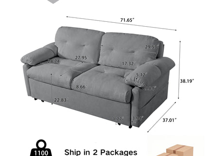 Convertible Pull Out Sofa Bed Queen Size, 3 In 1 With Side Storage