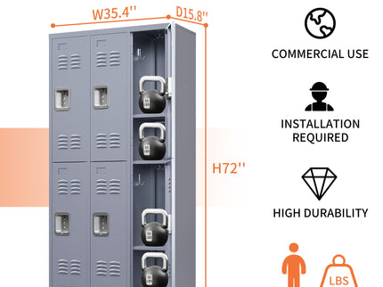 6 Door Lockers With Lock For Employees, Storage Cabinet For Home, Gym, Office, School, Garage - Gray