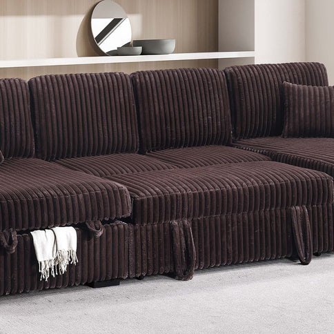Convertible Sectional Upholstered Sleeper Sofa With Storage Chaise