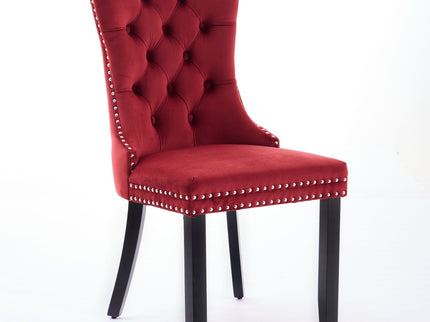 Classic Velvet Dining Chairs, High-End Tufted Solid Wood Contemporary Velvet Upholstered Dining Chair With Wood Legs Nailhead (Set of 2) - Burgundy