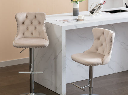 Swivel Barstools Adjusatble Seat Height From 25-33", Modern Upholstered Base Bar Stools With Backs Comfortable Tufted For Home Pub And Kitchen Island (Set of 2)