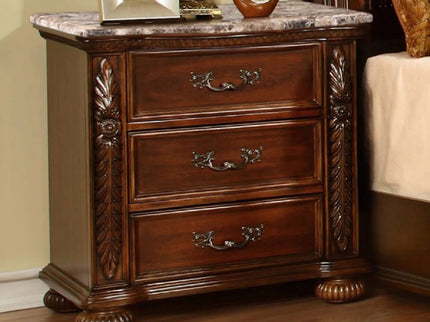 3 Drawer Nightstand, Bedside Table Hand Carved Storage For Bedroom - Cherry