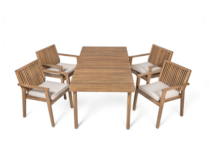 5 Piece Patio Furniture Set Acacia Wood Table And 4 Heavy Duty Cushioned Chairs