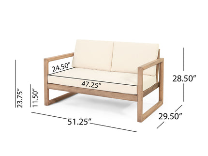 4 Pieces Acacia Wood Patio Furniture Set, Outdoor Furniture With Coffee Table, Patio Conversation Set Deep Seating With Soft Cushion, Porch Chairs For Backyard Porch Balcony - Brown Wash / Beige