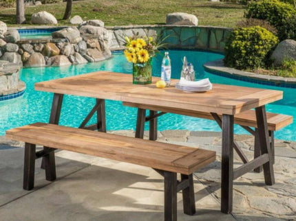 Outdoor Dining Set With 2 Bench And 1 Dining Table - Light Brown