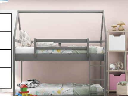 Low Bunk Bed With House Shaped Frame And Ladder