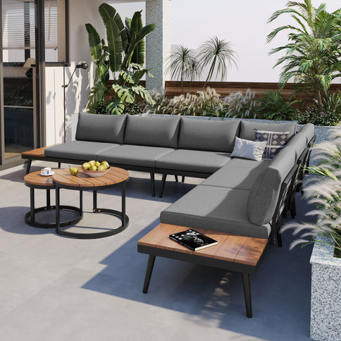 Modern Outdoor Sectional Sofa Set With Nesting Coffee Tables