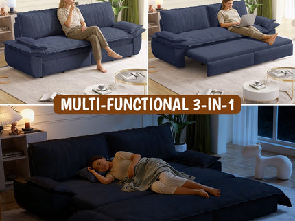 Queen Pull Out 3 In 1 Convertible Sleeper Sofa Bed - Blue
