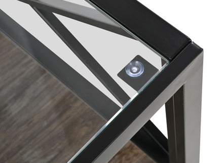 Industrial Style Coffee Table For Bedroom & Living Room With Tempered Glass & Wood Grain - Wood