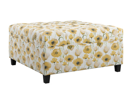 Floral Storage Ottoman With Traditional Design - Gold