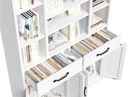 Industrial Bookcase Tall With Adjustable Shelves, Drawers & Doors