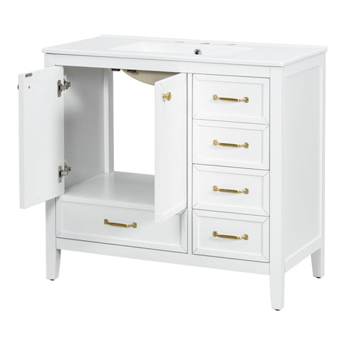 Elegant Vintage Bathroom Vanity & Sink And Soft Closing Door, 4 Drawers Of Different Sizes Frame