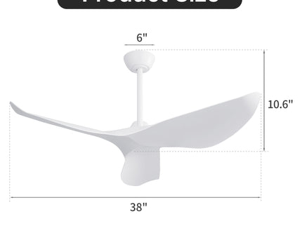 Ceiling Fan Without Light, DC Motor Remote Control Fan For Indoor / Outdoor Use - White