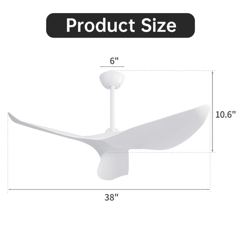 Ceiling Fan Without Light, DC Motor Remote Control Fan For Indoor / Outdoor Use - White