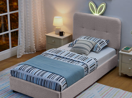 Upholstered Bed With Oversized Rabbit Ear Headboard, LED Lights & 4 Storage Drawers