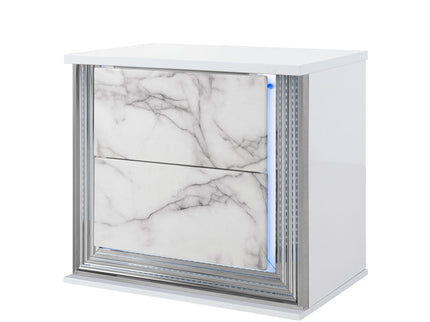 Moon - Marble Nightstand With LED - White