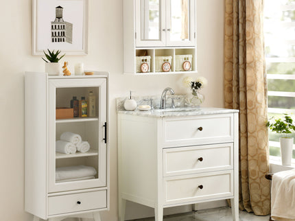 Bathroom Storage Cabinet, Medicine Cabinets For Bathroom With Mirror, 2 Doors 2 Adjustable Shelf & 3 Christmas Style Storage Basket - White