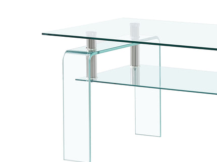 Modern Tempered Glass Coffee Table With 2 Tier Storage For Living Room