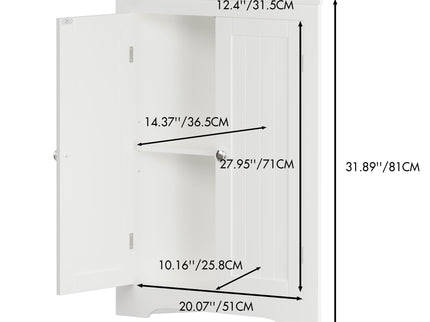 Corner Cabinet With 2 Doors And Adjustable Shelves, Freestanding Narrow Storage Organizer For Bathroom - White