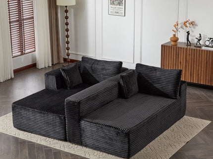 Compression Sectional Couch With Comfy Chaise, Boneless L Shape Sofa With Deep Seat