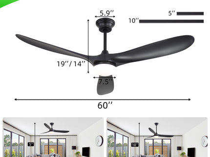 Smart Ceiling Fan With Lights, 3 Blades, Reversible Quiet DC Motor For Indoor