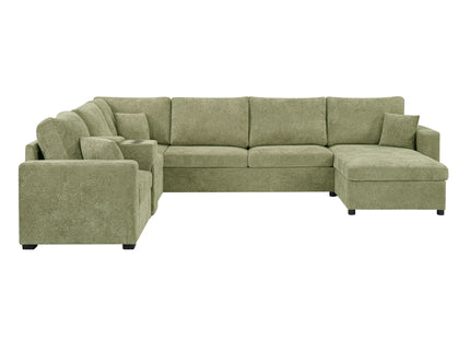 Modular 5 Seat U-Shape Sectional Sofa With Chaise Lounge, Built In Cup Holders And Storage Drawer