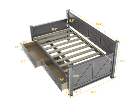 Modern Daybed With 2 Large Drawers, X Shaped Frame