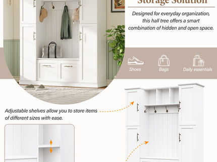 Hall Tree With 4 Side Cabinets