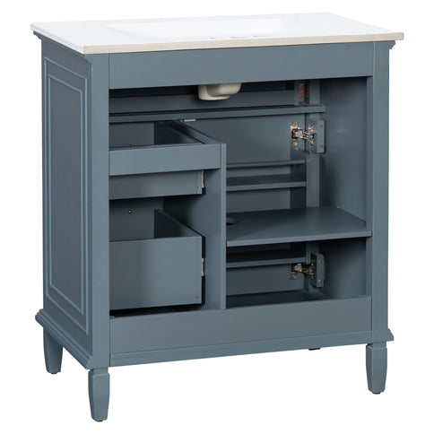 Bathroom Vanity With Sink Top, Flip Drawers, Adjustable Shelf