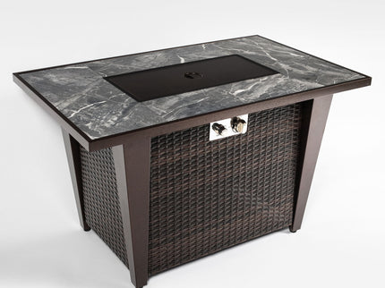 Fire Pit Table, Glass Wind Guard And Rain Cover, Lid - Brown