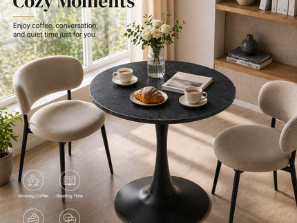 Round Dining Table With Faux Marble Top And Metal Pedestal +, 23.6" Diameter For Kitchen, Living Room, Small Spaces