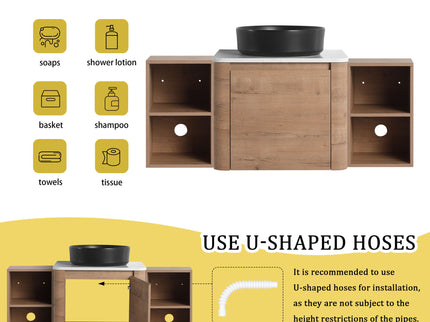 Wall Mounted Bathroom Vanity With Art Sink, 2 Storage Shelves, Soft Close Door