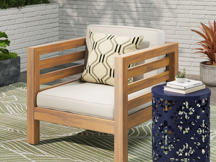 Outdoor Acacia Wood Patio Chair With Fabric Cushion