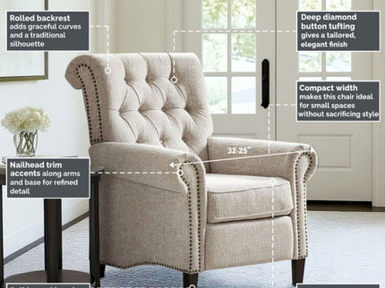 Aidan - Push Back Recliner Chair With Tufted Back And Nailhead Trim - Cream