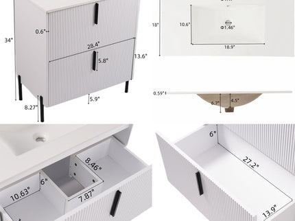 Bathroom Vanity With Ceramic Sink, Fluted Design