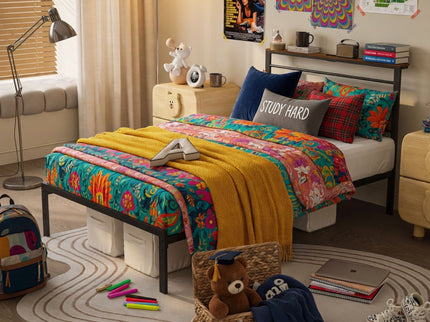 Platform Bed Frame With Charging Station & Headboard Shelves