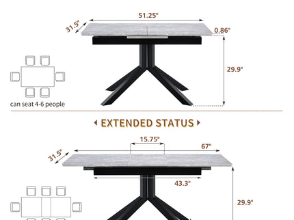 Rectangular Dining Table With Geometric Legs For Dining Room - Light Gray